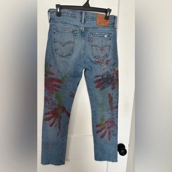 VINTAGE LEVI’S 505 DISTRESSED PAINT SPLATTER ONE OF A KIND 28 X 28 MIDRISE JEAN - Picture 2 of 15